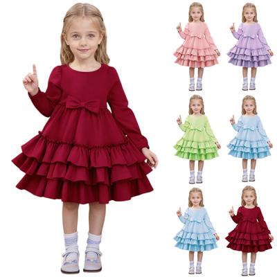Girls' Fashionable Cute Solid-Color Stylish Children's Cake Dress Princess Dress Long-Sleeve Dress