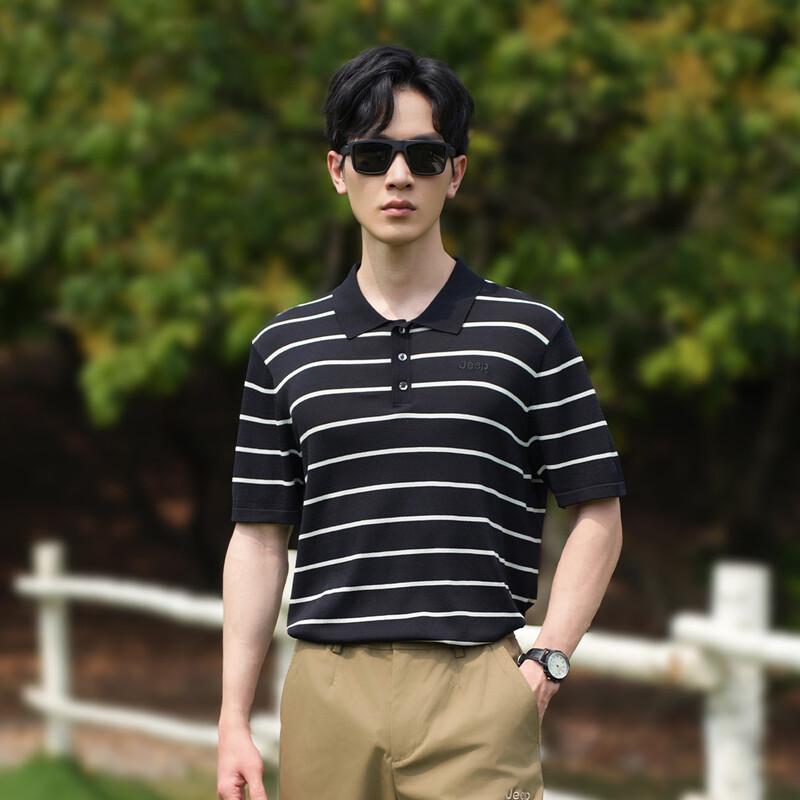 Jeep Men's Striped Lapel Polo Shirt