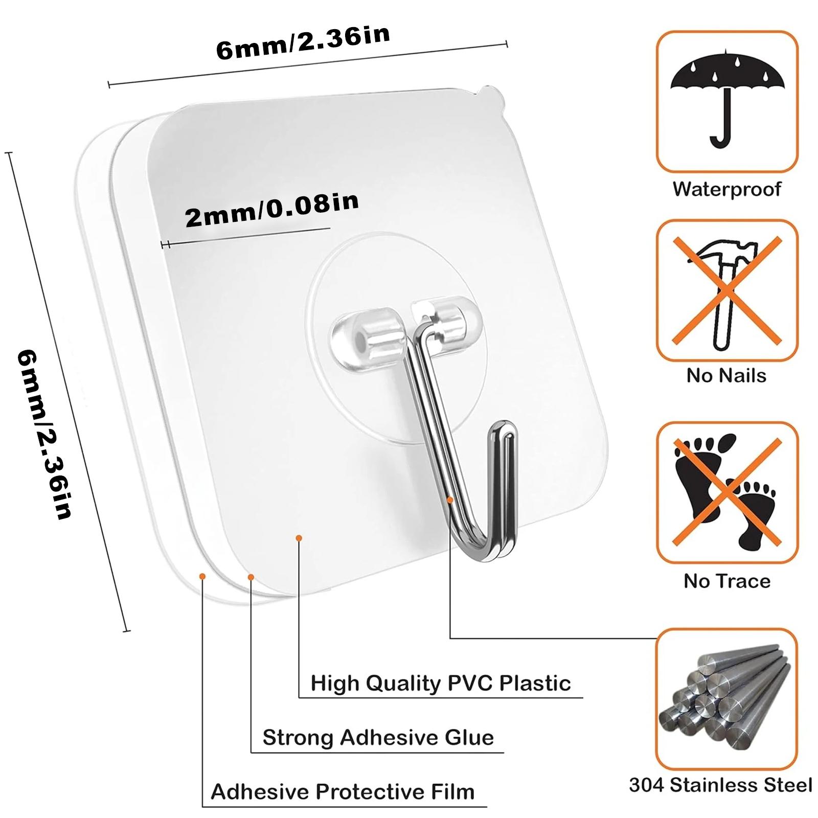 

12Pcs Transparent Stainless Steel Self-Adhesive Hooks Bathroom Towel Clothes Storage Sticker Key Hangers