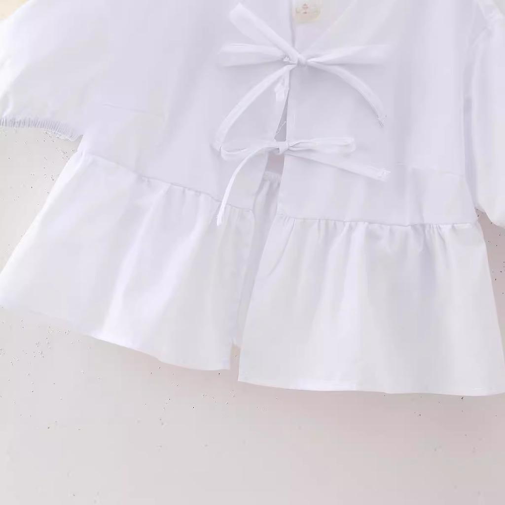 Dolce Casual Cravatta Girocollo Maniche a Bolla Versatili Camicette Camicia Corta