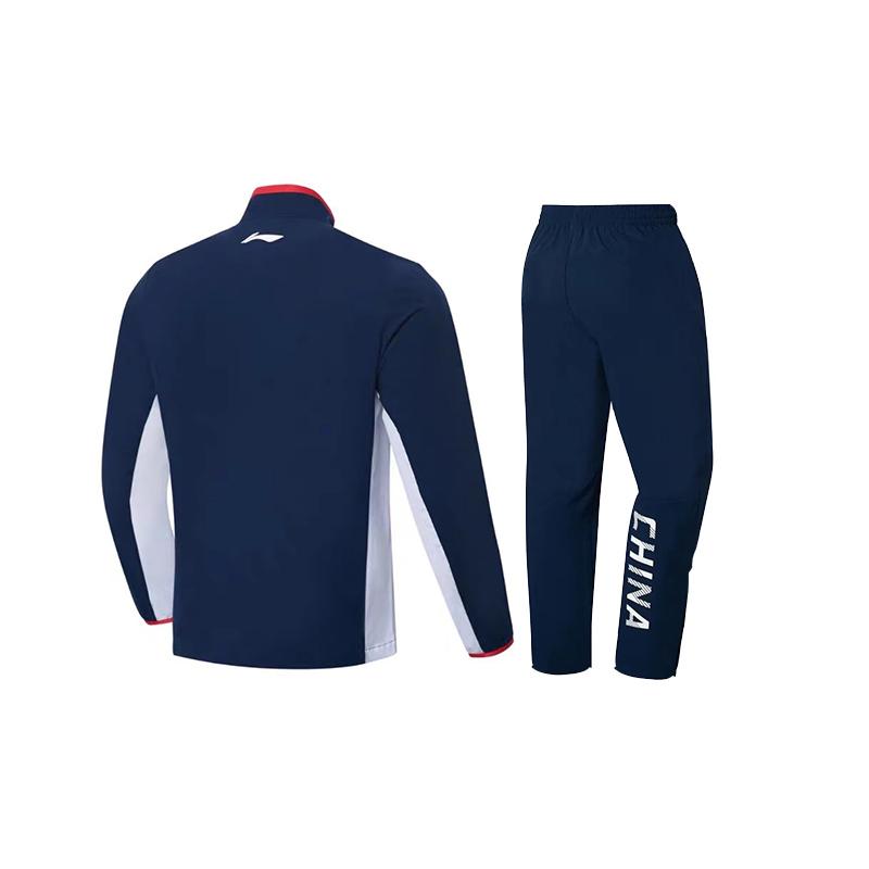 Li Ning Color Block Zip Collar Top And Elastic Breathable Mid Waist Long Pants Casual Sports Set Unisex Sets Blue AYYT001-3+AYKT125-1