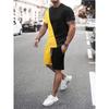 Summer Men's Breathable Sports Suit with Two Tone Short Sleeved T-shirt and Shorts Combination, Fashionable Quick Drying Clothing