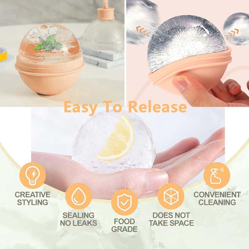 4Pcs Ice Ball Maker, Large Silicone Round Ice Cube Moulds Ice Tray for Whiskey