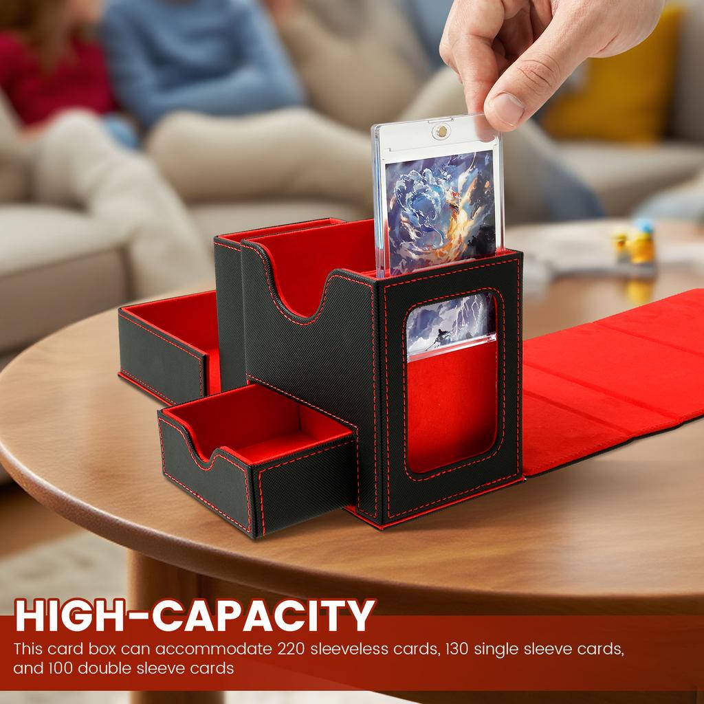 Würfel Kartendeck Box Commander Sichtfenster PU Leder Kartenhalter Organizer Für Mehr Als 100 Doppelt-Gesleevte Karten