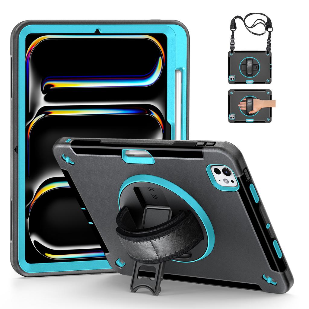For iPad Pro 13 (2025)/13 (2024) Case Kickstand PC + TPU Rugged Cover with Shoulder Strap