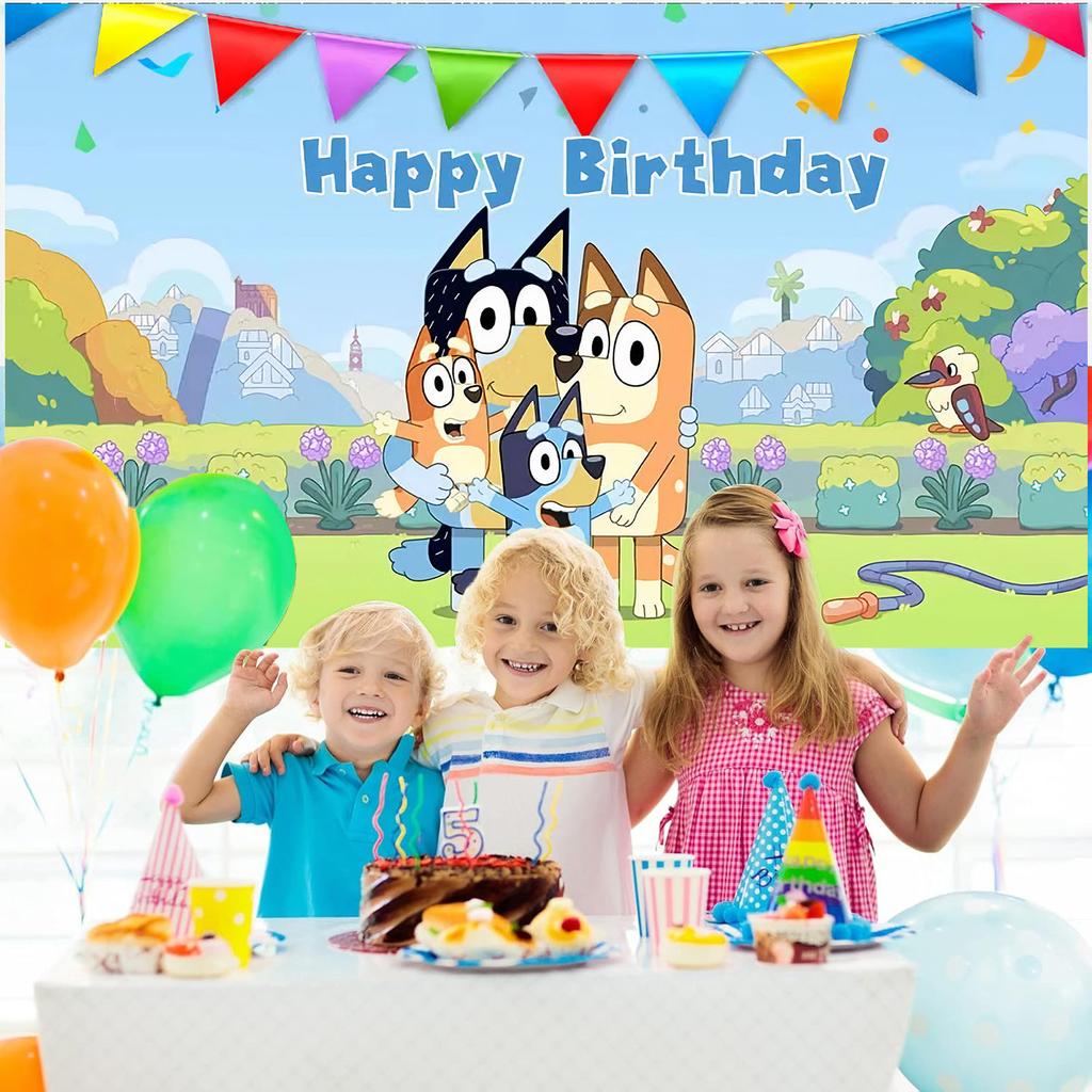 Bluey Happy Birthday Backdrop Bluey Family Birthday Party Banner Photo Background for Kids Boys Girls Birthday Party Decorations
