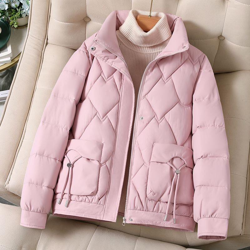 Womens Short Puffer Jacket Winter 2026 Warm Thick Loose Fit Cotton-Padded Coat Casual Elegant Outwear