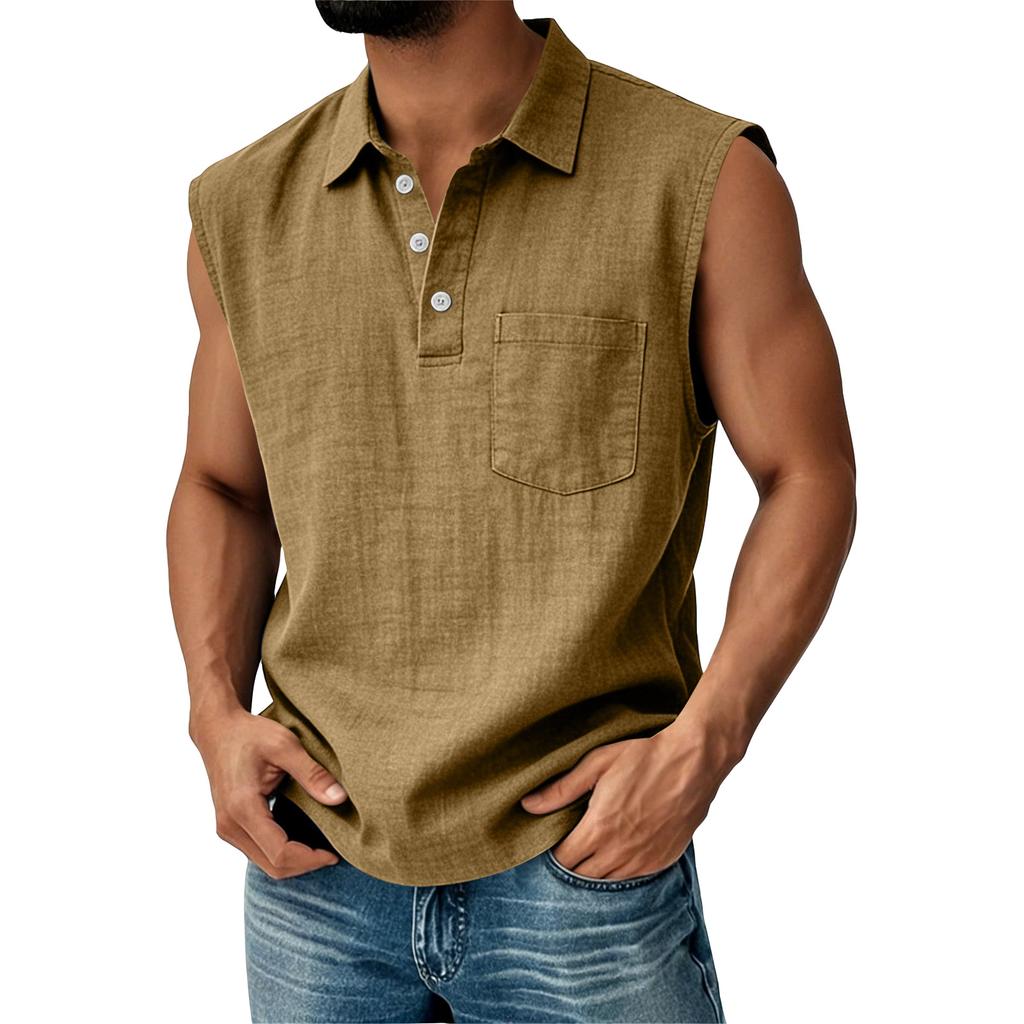 Men's Cotton Linen Sleeveless Vest Men's Casual Fashion Sports Sleeveless Vest