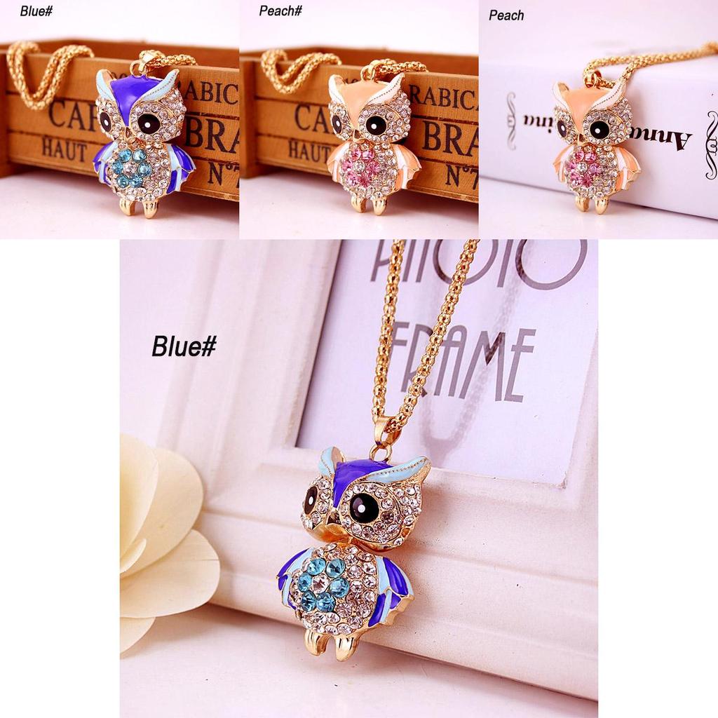 Luxurious Crystal Pendant Long Necklace Featuring Vintage Punk Style Rhinestone Owl