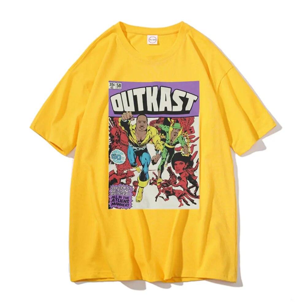 

Футболка с графическим принтом в стиле комиксов Outkast, женская винтажная футболка унисекс, хлопковая футболка большого размера, футболки унисекс в стиле хип-хоп 4XL