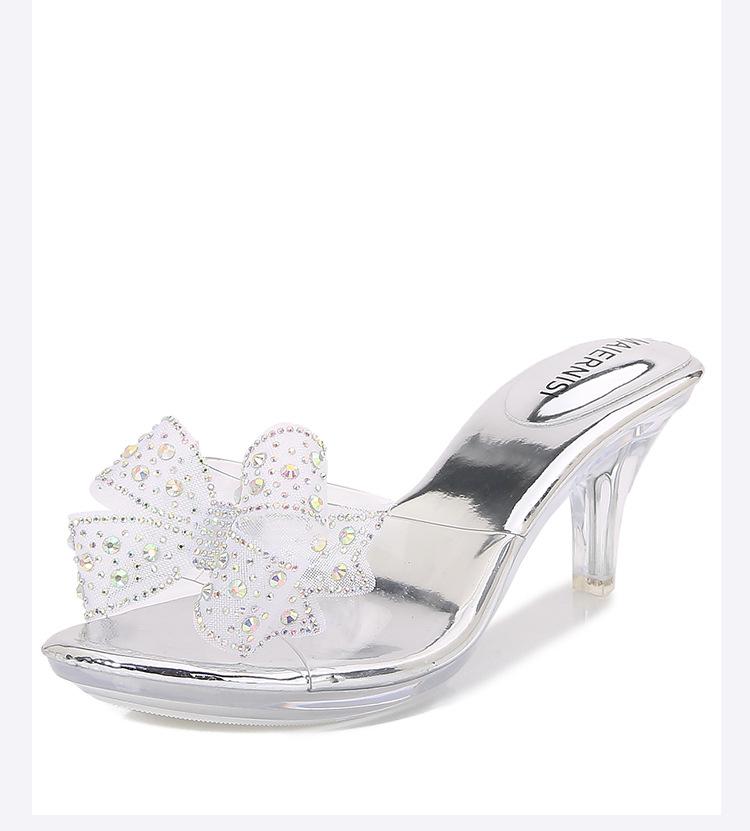 

Crystal high heels women s daily new transparent bow rhinestone high heels sandals 43 серебряный