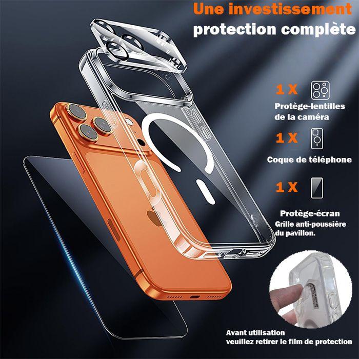 Coque iPhone 17 Pro Max aimantée MagSafe,verre trempé,protège-caméra,antichoc TPU bumper,transparent,anti-jaunissement,Hard PC Back