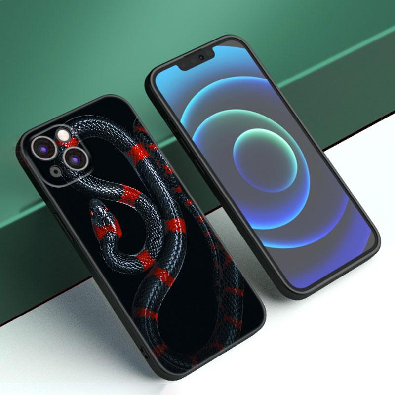 Tier Schlange Handyhülle für Apple iPhone 12 13 Mini 11 14 15 Pro Max 7 8 Plus X XR XS SE 2020 2022 Schwarze Silikonhülle