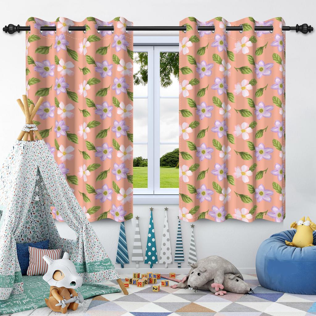 2Pcs Fresh Flowers Window Curtains Children Bedroom Living Room Apartment Indoor Outdoor Thermal Insulated Blackout Curtain