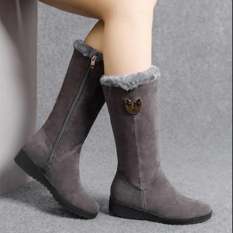 Winter Womens Boots Suede Mid-calf Boots Thick Plush Warm Snow Boots for Women Non-slip Platform Cotton Boot Botas Mujer
