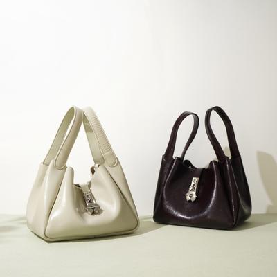 Summer Leather Vegetable Basket Bags, Simple Mother-and-child Bags, Soft Leather Hand-held Bags, Shoulder and Armpit Bags, Are Niche