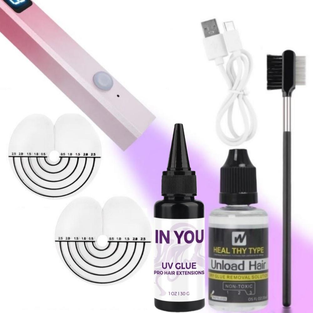 Professional UV Hair Extension Kit - Fast-Curing Glue, Safe Remover & Comb | Salon-Quality Bonds for Damage-Free Extensions
