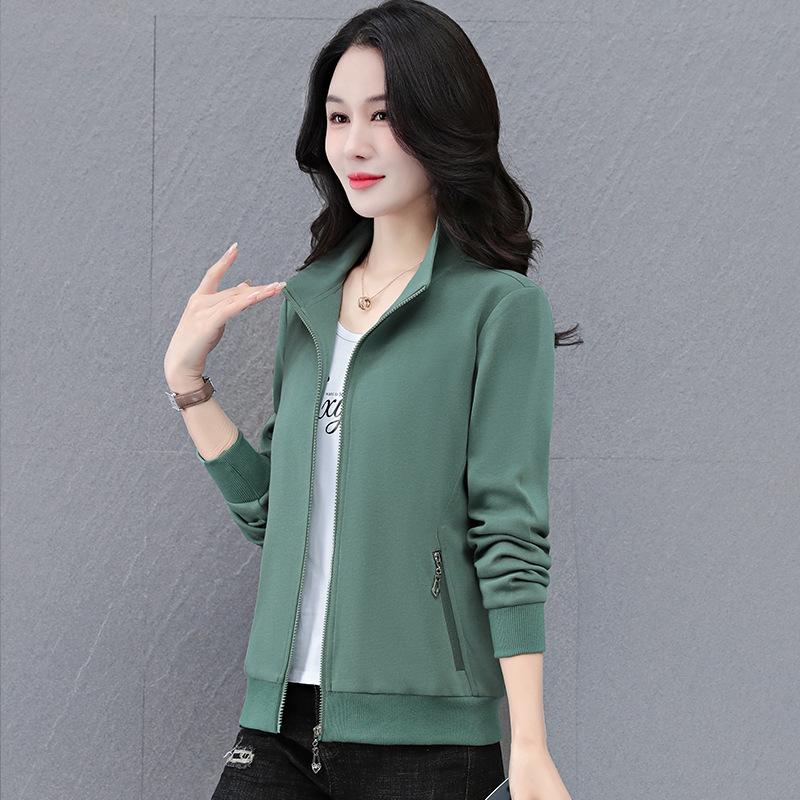 Women's Short Jacket Stand Collar Zip Up Cardigan Long Sleeve Casual Plus Size Outerwear For Spring Autumn