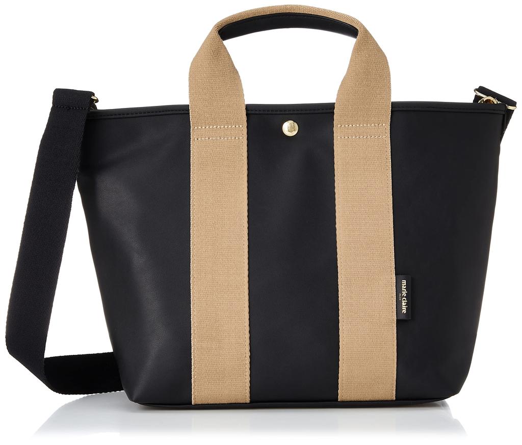 Marie Claire Paris Synthetic Leather Series Elegant Town Tote Large "Camille" 2-Way Bag, Lightweight, Capacity, Functional, Brown/Black/Chain, 240-221