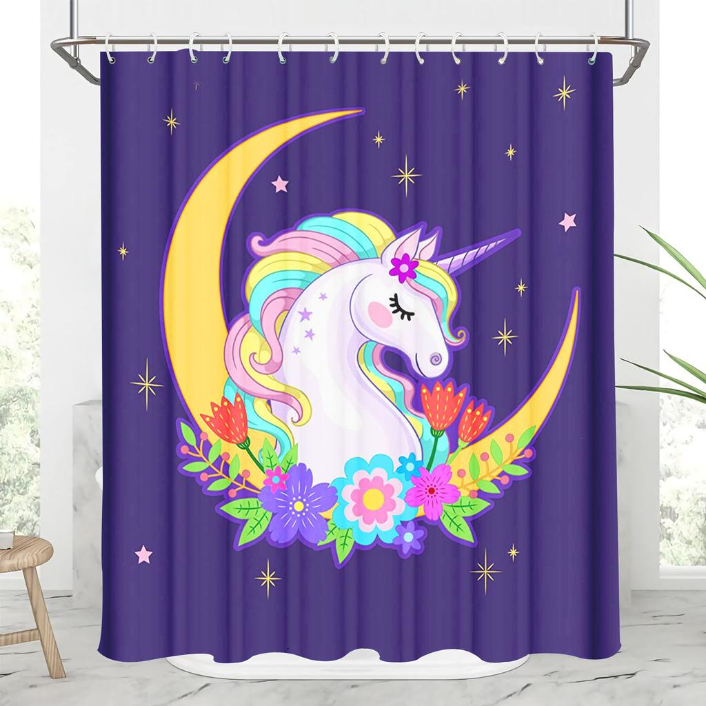 Unicorn Cartoon Shower Curtains Full Set for Boys and Girls Luxury Screen Bath Curtain Toilet Accessories Anime Funny Cute