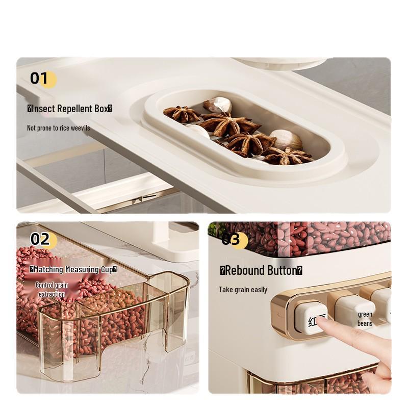 Press-Type Multi-Grain Storage Bin, Food-Grade Sealed Jar for Rice & Beans