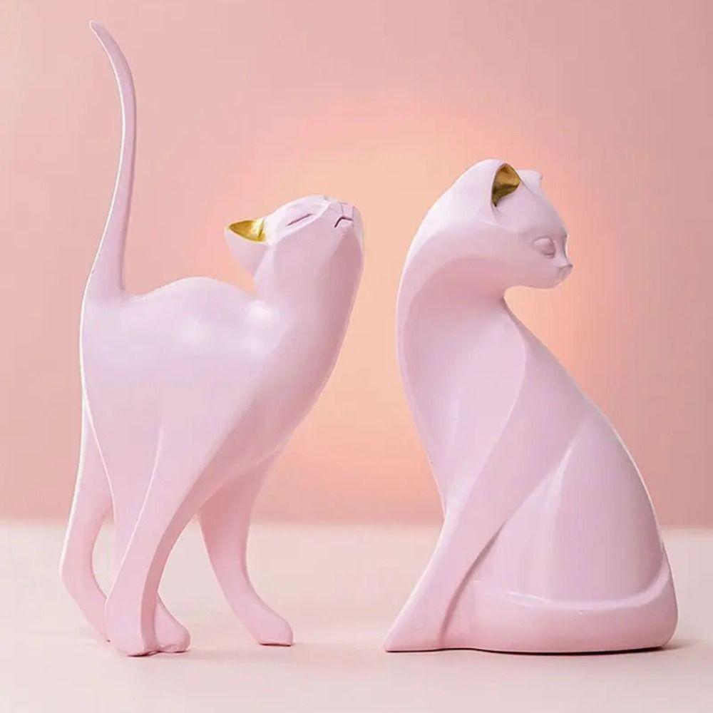 Harz Tierfigur Modernes Katzenmodell Minimalistische Rosa Katze Skulptur Hotel