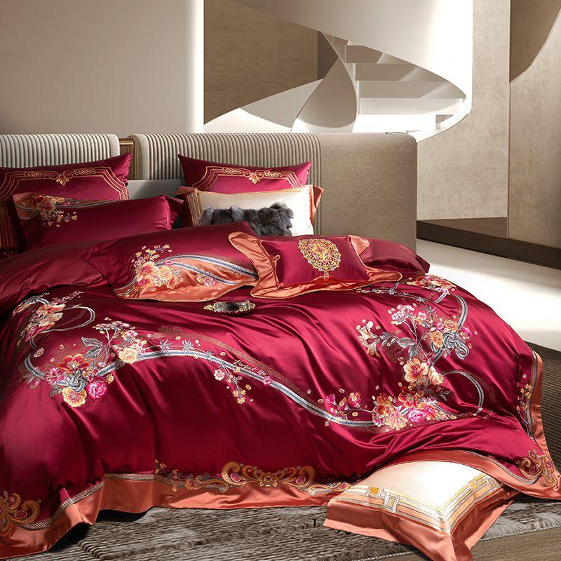 Svetanya Embroidery Bedding Set Wedding Red Cotton Queen King Size Linens (thin Thick Sheet Pillowcase Duvet Cover) Underwear