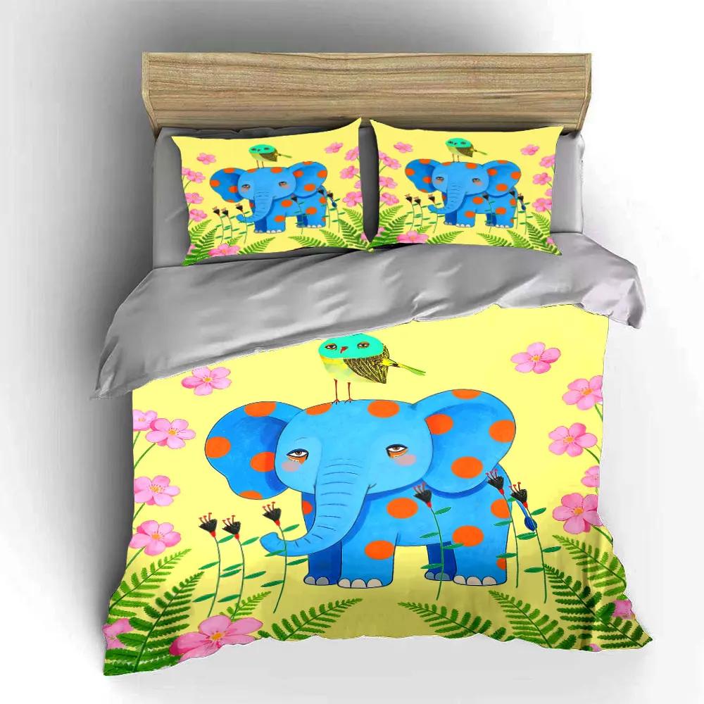 Cute Elephant Trio Home Decor Soft Comfortable Duvet Cover Bedding Set Included 1*Duvet Cover & 2*Pillowcases gift