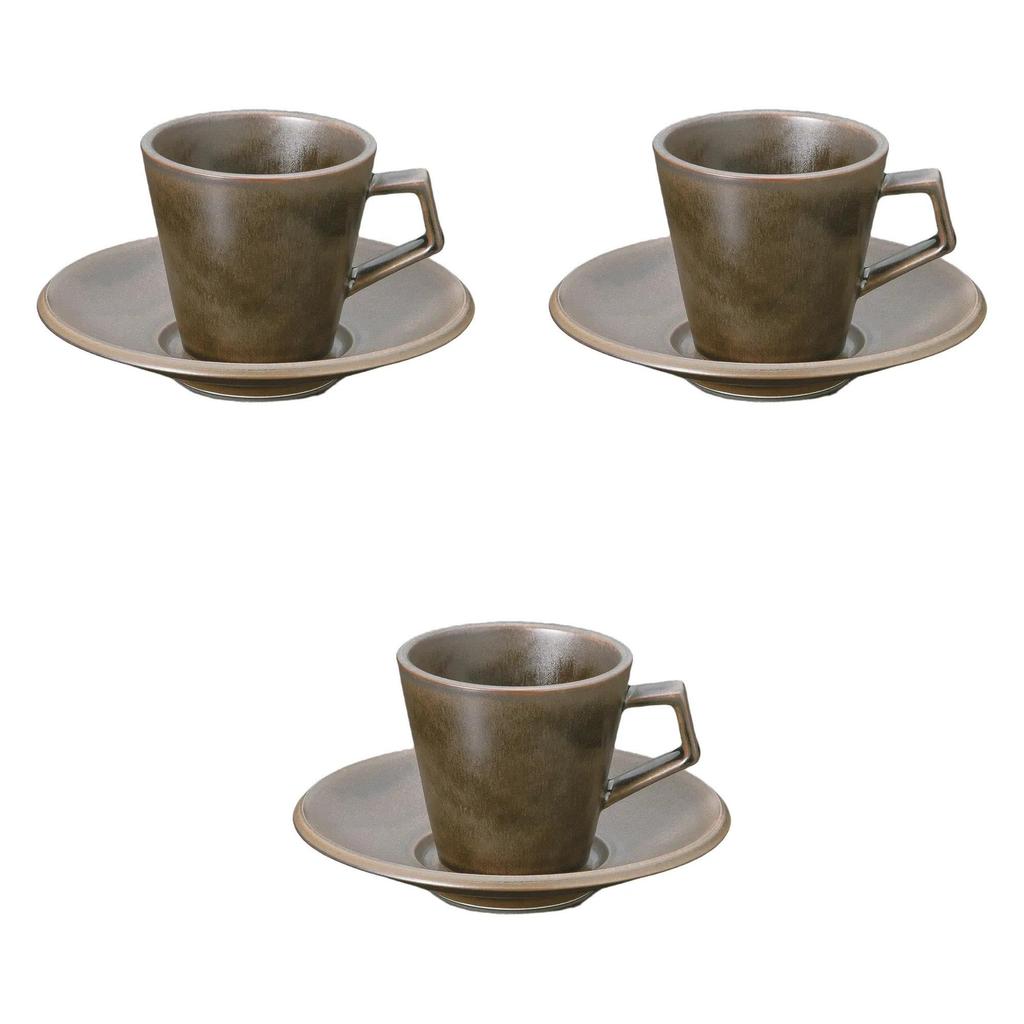 Set of 3 Rubber Brown Coffee Cups and Saucers x 8 x cm Cups and Saucers Setomonohonpo [10.4 7.5 (180cc)]