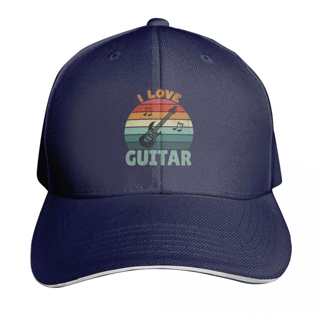 I Love Guitar  Vintage Sunset Silhouette Design Baseball Cap Funny hats Anime fashionable fun hats Luxury Women Unisexs