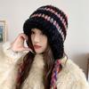 Autumn and Winter Plush Ear Caps, Children's Fringed Warm Headgear, Cycling Straps, Knitted Wool Hats