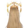 Lolita Angel Wings Gold Sun Leaves Spiked Sunburst Halo Crown Headpiece Goth Crystal Pearl Pendant Holy Crown Bride Wedding Gift