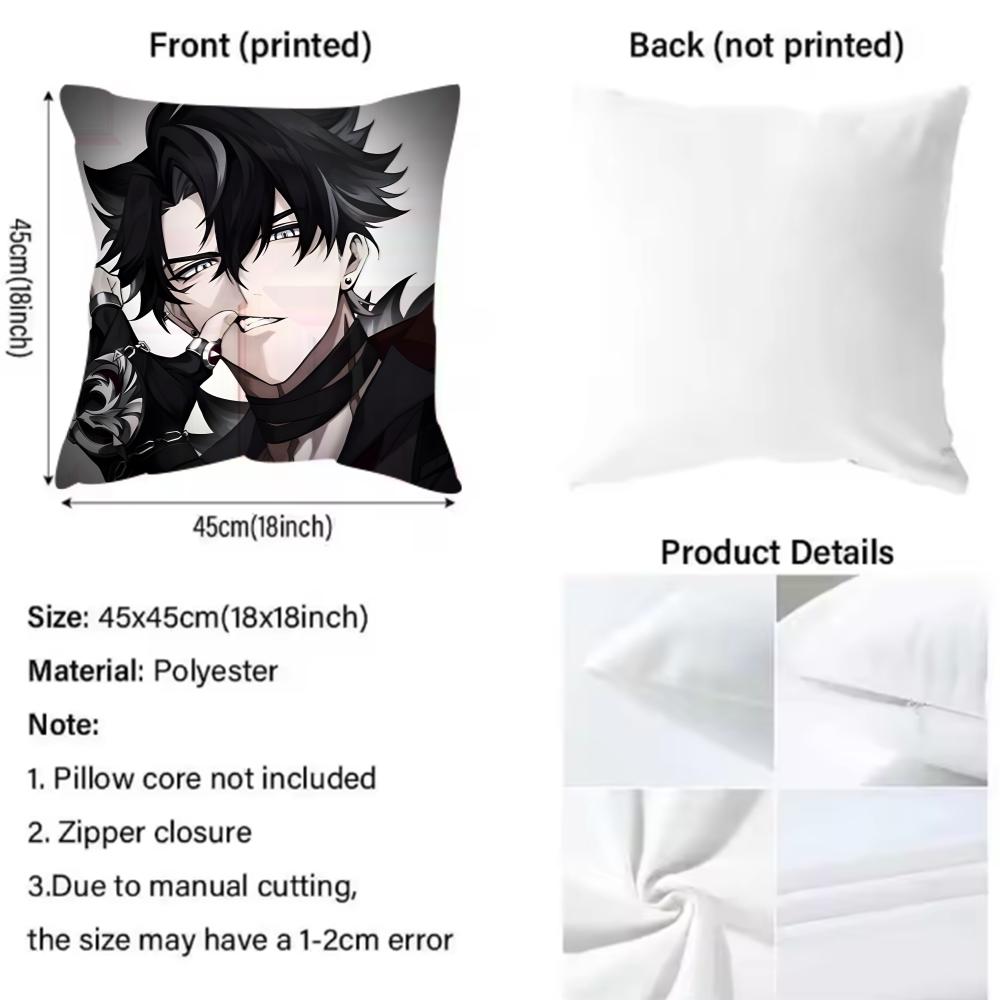 Anime Wriothesley Cushion Cover Pattern Printed Pillowcase for Living Room Sofa Cushion Cover & Bedroom Decor