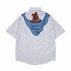 American Retro Fun Bear Embroidered Striped Short-sleeved Shirt Men's and Women's Summer Loose Casual Versatile Shirt