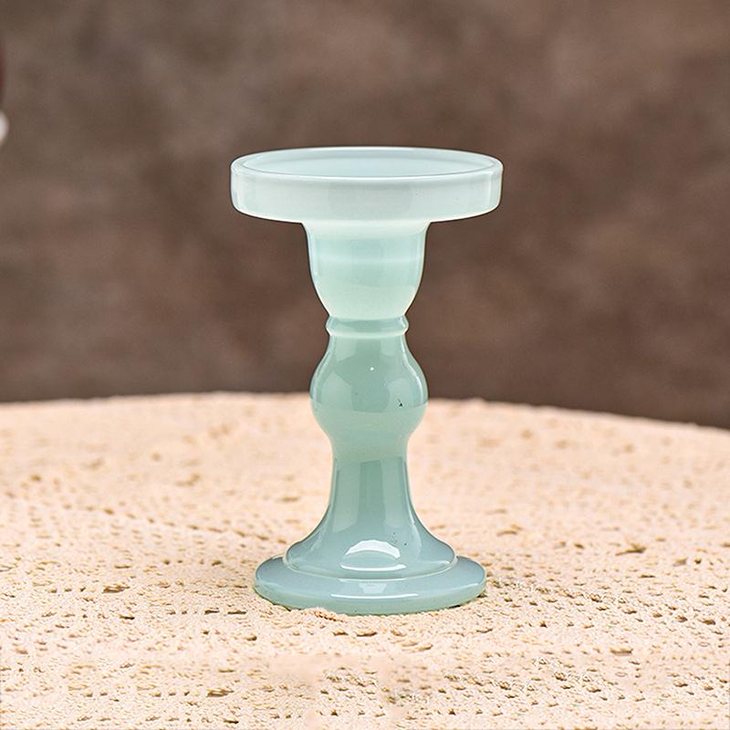 

New Glass Pillar Candle Holder Candlestick Taper Candlesticks Holder For Home Fireplace Table Bath Wedding Decoration (Green,S) зелений