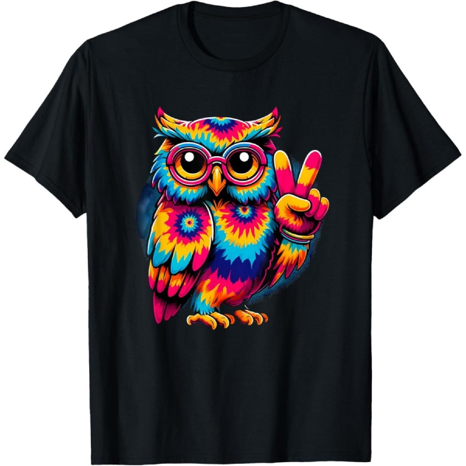 Peace Sign Tie Dye Owl T-Shirt S