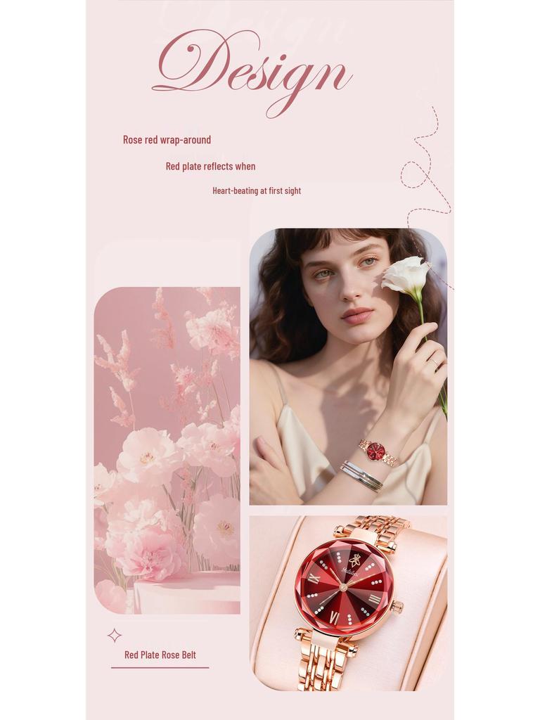 Yalalusi Roségold Damen Wasserdichte Quarz Uhr mit Rubin Akzent - Modisch und Elegant