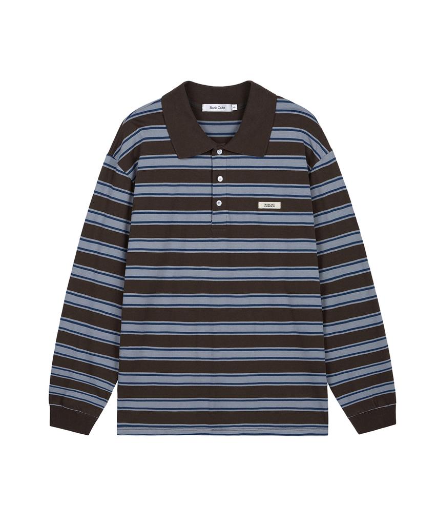 ROCKCAKE Striped Polo T-Shirt - Brown