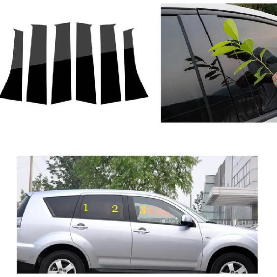 For Mitsubishi Outlander 6Pcs Car Door Window Pillar Posts Trim Covers Sticker 2006 2007 2008 2009 2010 2011 2012