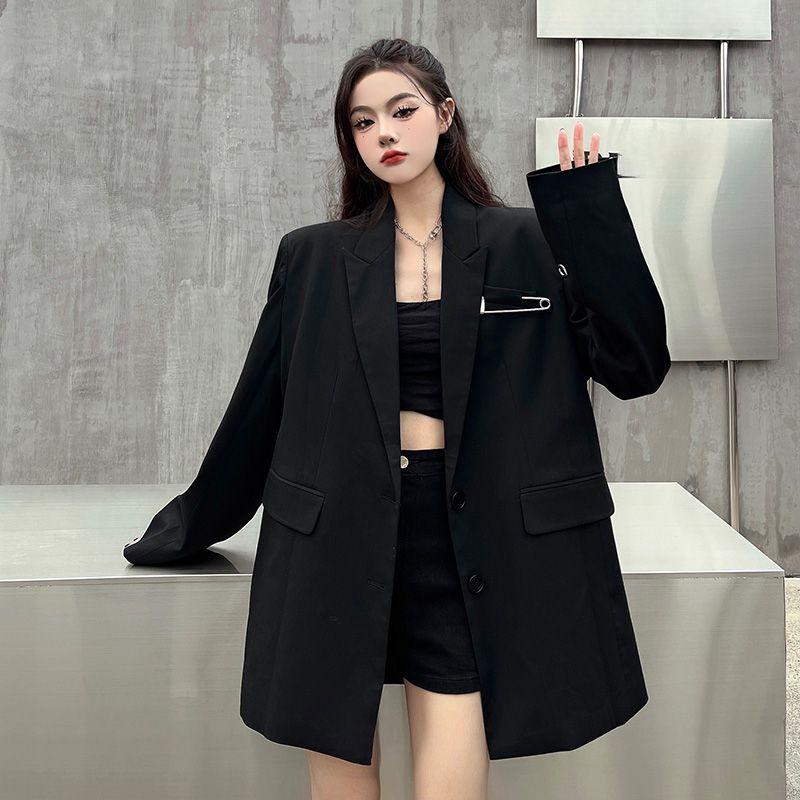 Cappotto Premium Nero Oversize dal Design Unico per Donna, Blazer Top Chic Street Fashion Taglia Piccola con Sensazione di Alta Gamma