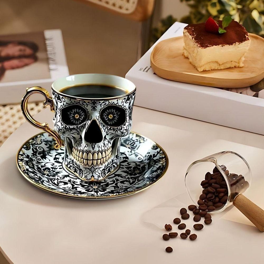 Stylish Resin Skull Coffee Mug Bonehead Design Gothic Skull Crusher Coffee Tea Cup Set Halloween Party