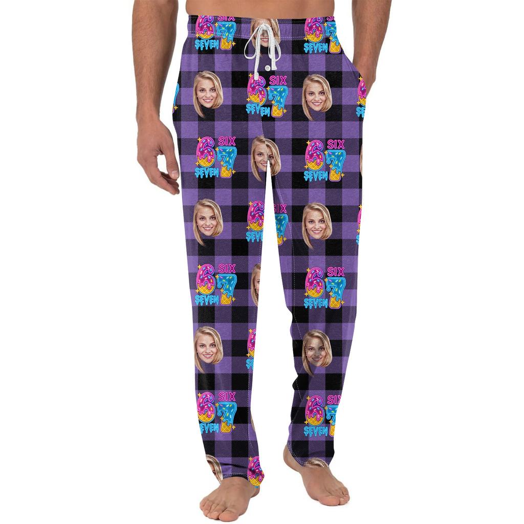 Men's Casual Home DIY Custom Pajamas Pocket Drawstring Design Casual Trousers