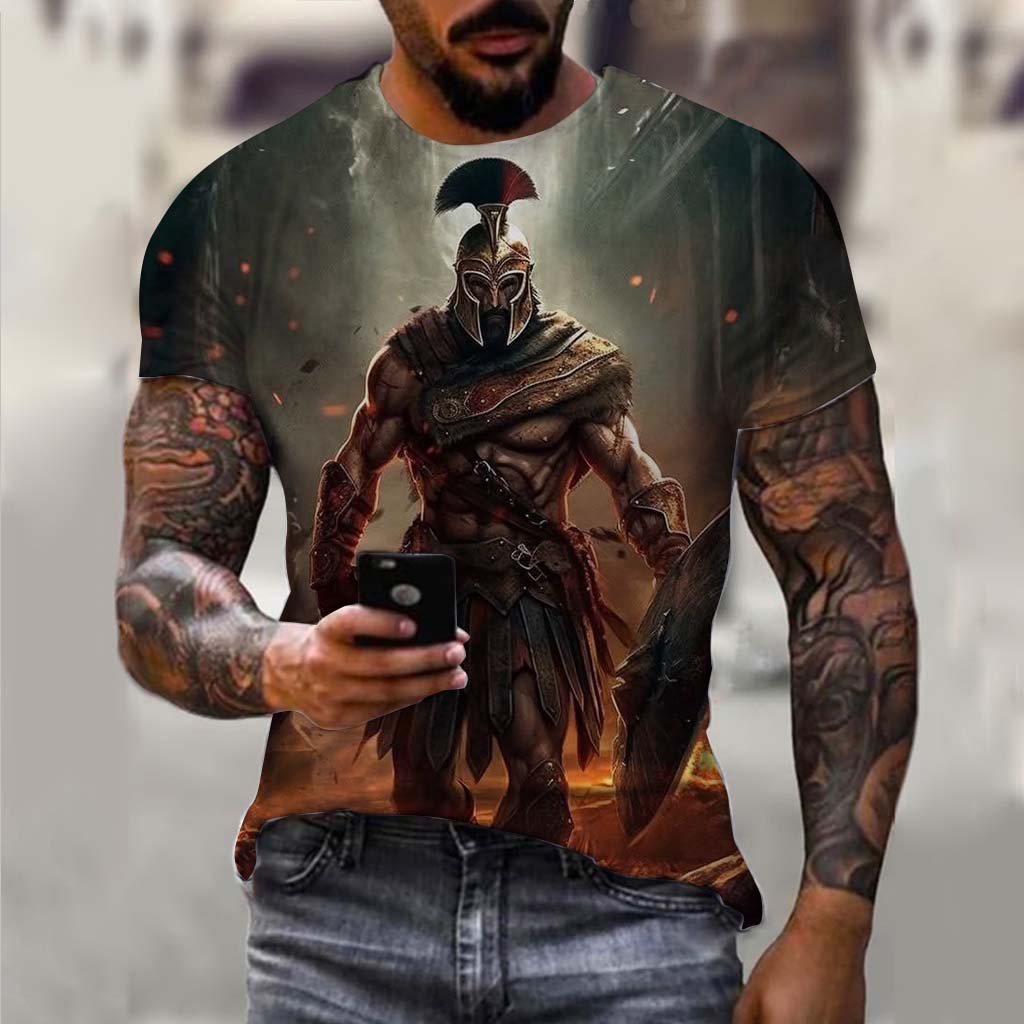 Spartan Warrior Pattern 3D Printed Men's T-shirt Summer Fashion Casual Street Wear Nostalgic Retro Style Short Sleeve Clothing