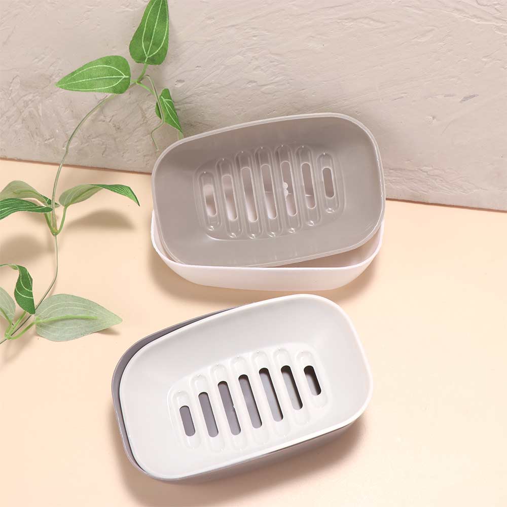 Boîte à Savon Double Couche Séchage Rapide Porte-Savon en Plastique Étagère de Rangement Pratique pour Savon Ménage