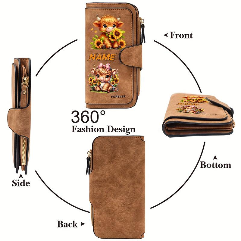 Women's long wallet with Scottish Highland Cow design, multifunctional wallet, suitable as a birthday gift for Highland Cow lovers and for daily