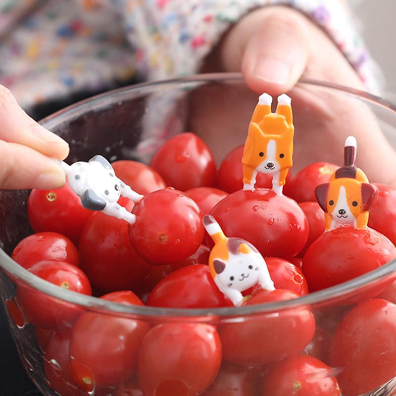 Cartoon Kitten Puppy Fruit Fork Set Animal Fruit Sign Plastic Two-Tooth Children'S Fruit Fork Home Party Wedding Supplies