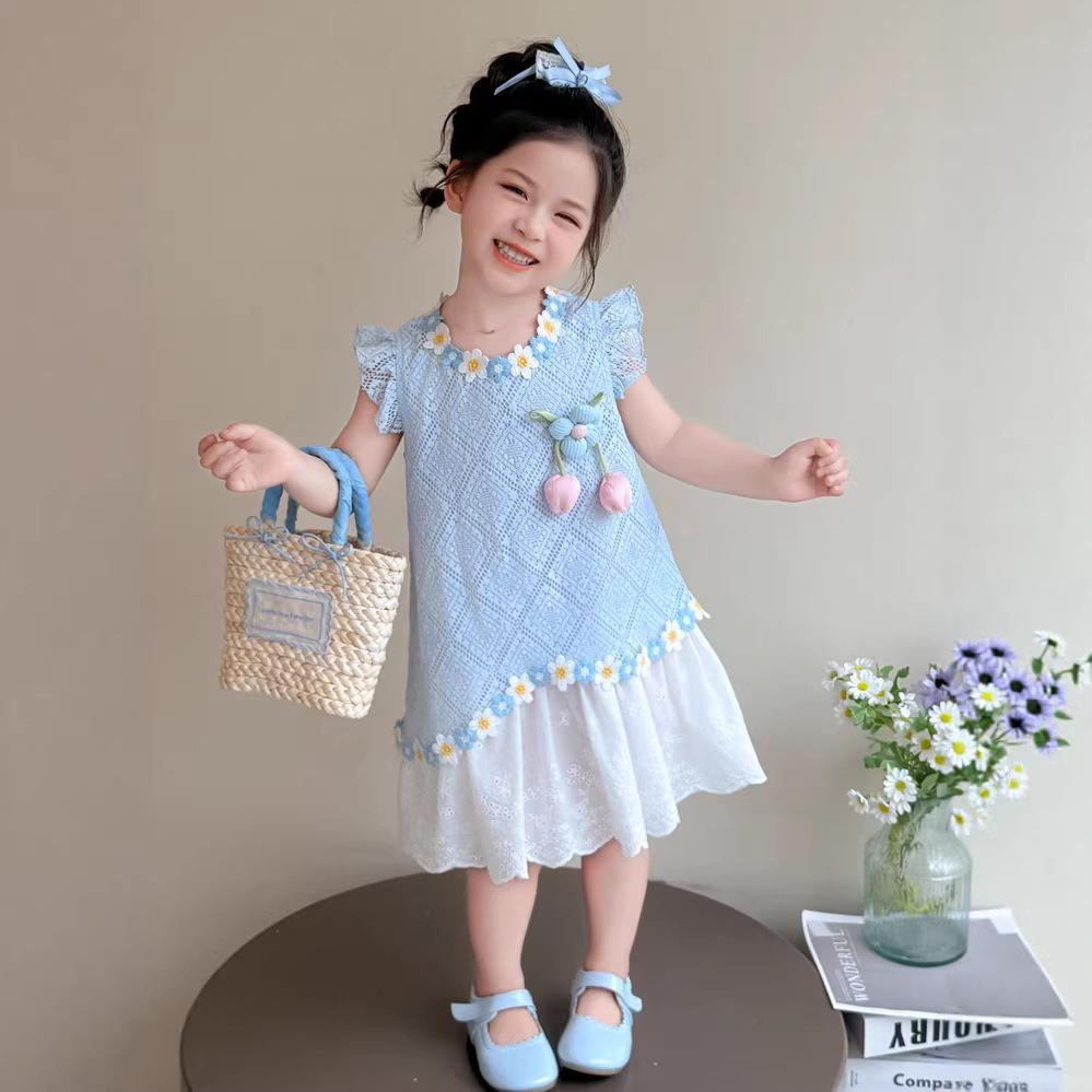 Summer Girls Princess Dress Cute Flutter Sleeve Sundress For Toddler Baby Girl Sweet Party Vest Dress Children Clothing