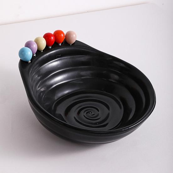 Fruit Bowl with 6 Colorful Fruit Forks Large Capacity Spiral Bottom Bowl with Fork Storage Hole for Snacks And Parties