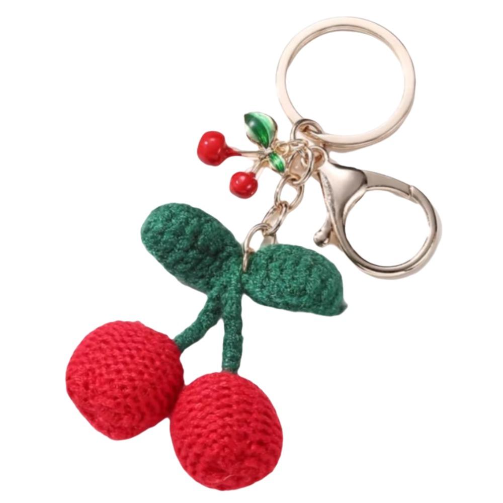 Cute Handmade Yarn Yarn Keychain Dripping Cherry Plant Cherry Keychain Fruit Key Ring Jewelry вишня