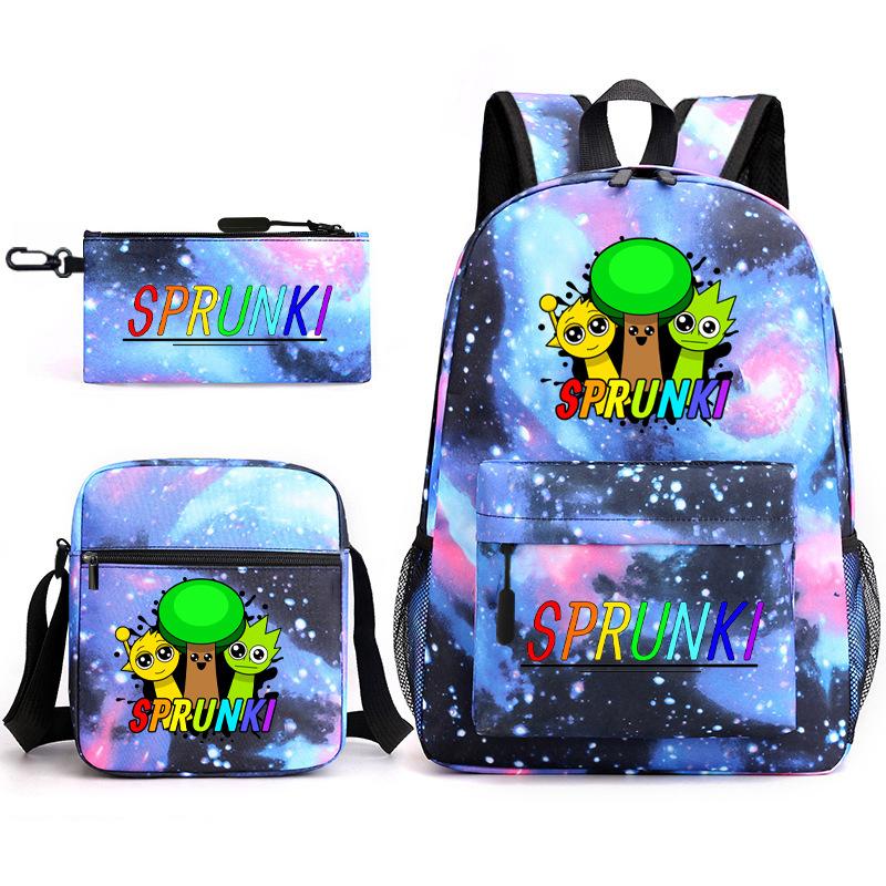 Rhythm box peripheral schoolbag sprunki cartoon starry sky backpack 3-piece set